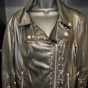 Bebe Moto Black Studded Leather Jacket with extended studded sleeves